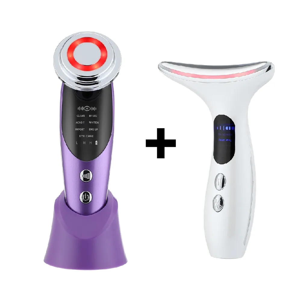 7in1 RF&amp;EMS Face Massager Lifting Beauty LED Face Skin  3 Colors LED Facial Neck Massager Photon Therapy Heating Wrinkle Removal