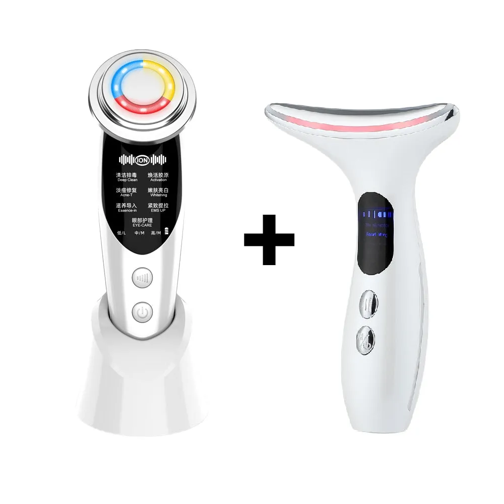 7in1 RF&amp;EMS Face Massager Lifting Beauty LED Face Skin  3 Colors LED Facial Neck Massager Photon Therapy Heating Wrinkle Removal