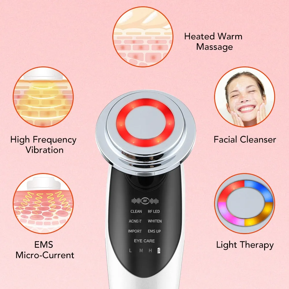 7in1 RF&amp;EMS Face Massager Lifting Beauty LED Face Skin  3 Colors LED Facial Neck Massager Photon Therapy Heating Wrinkle Removal