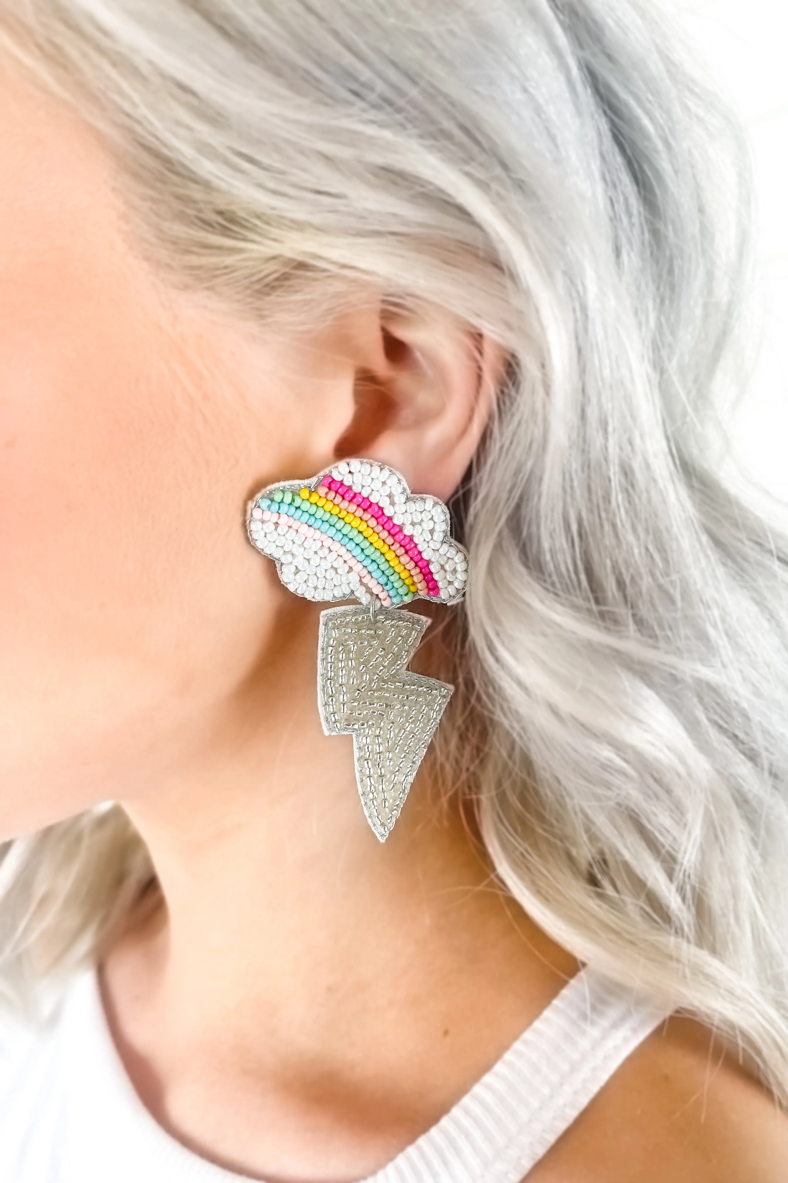 Beaded Rainbow Lightning Earrings