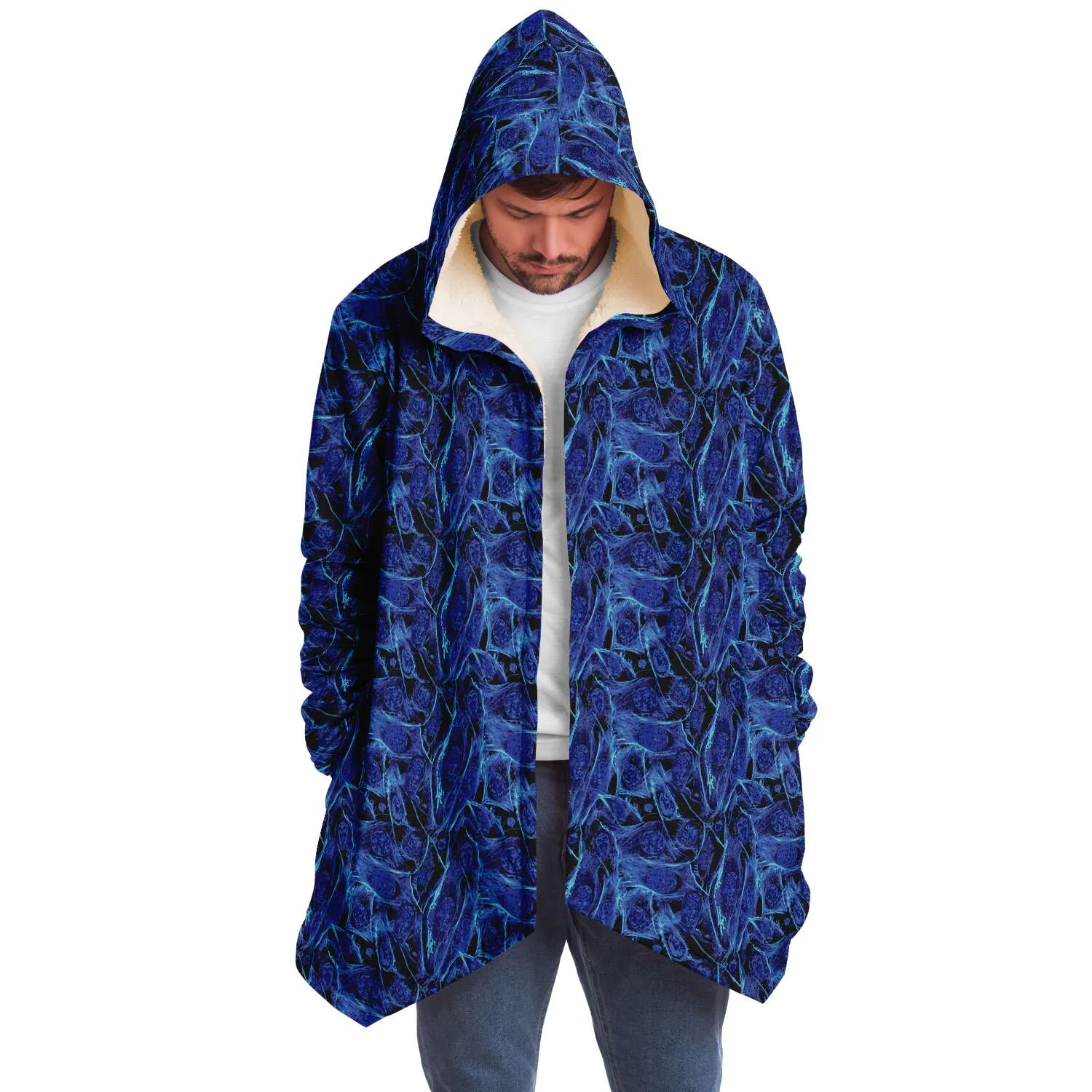 Blue Lighting Hooded Cloak with Pockets - Black or White Fleece