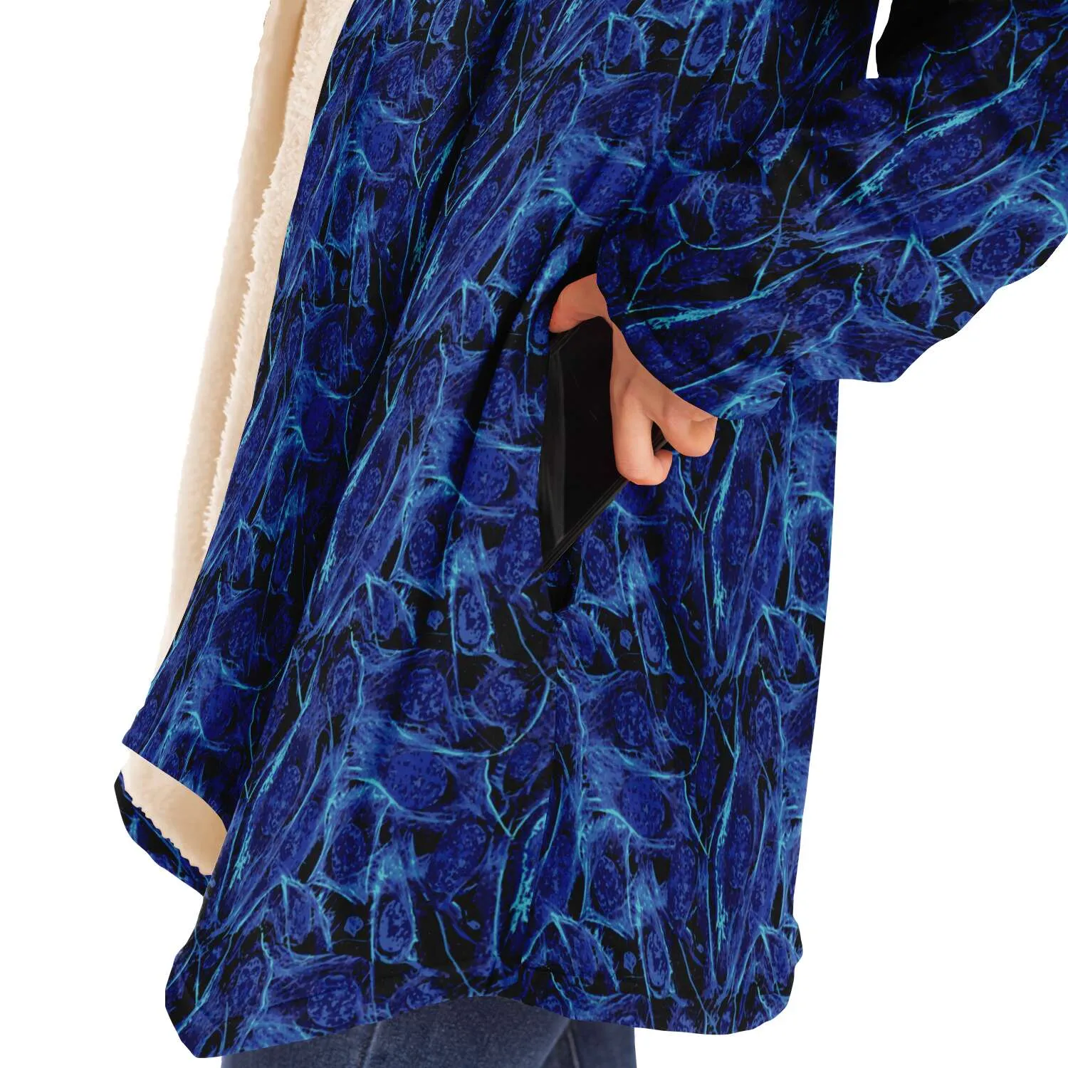 Blue Lighting Hooded Cloak with Pockets - Black or White Fleece
