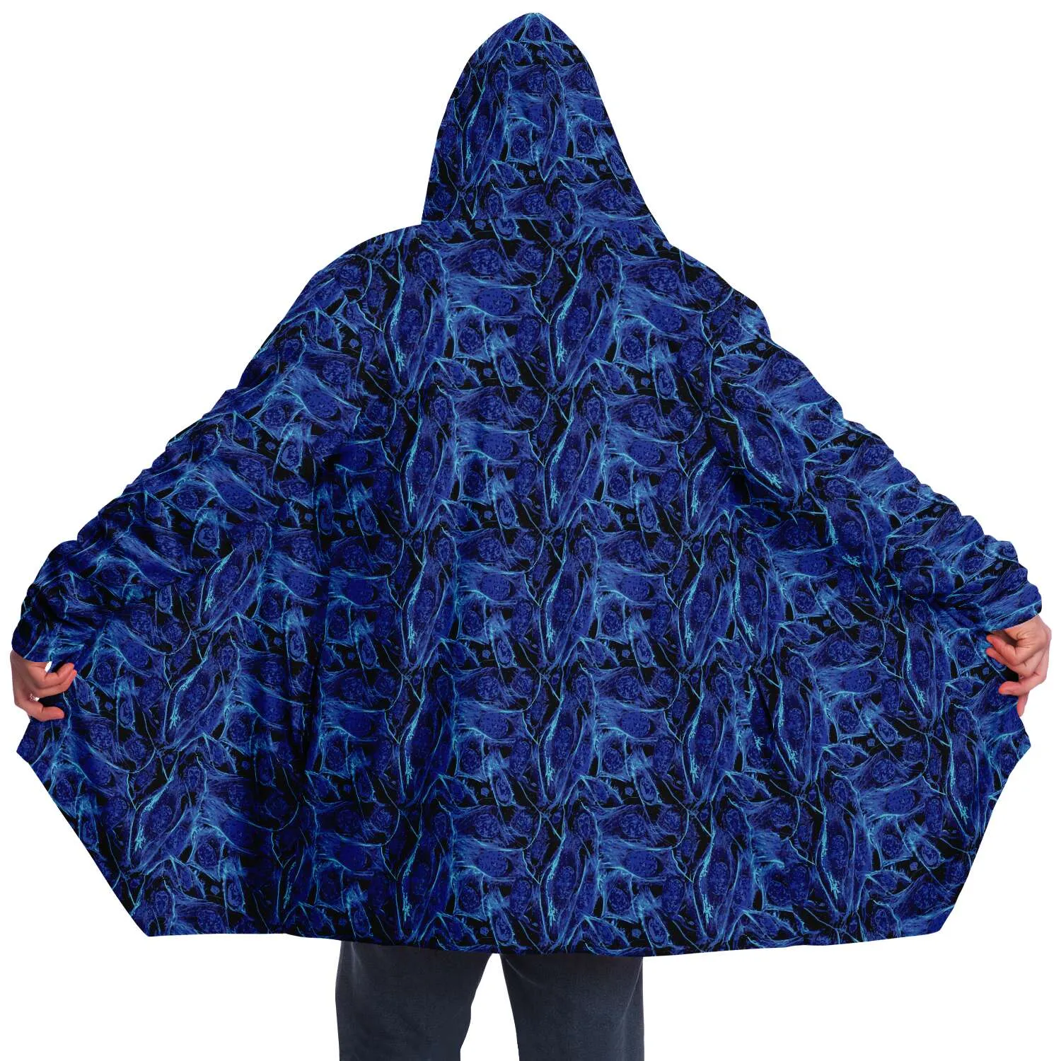 Blue Lighting Hooded Cloak with Pockets - Black or White Fleece