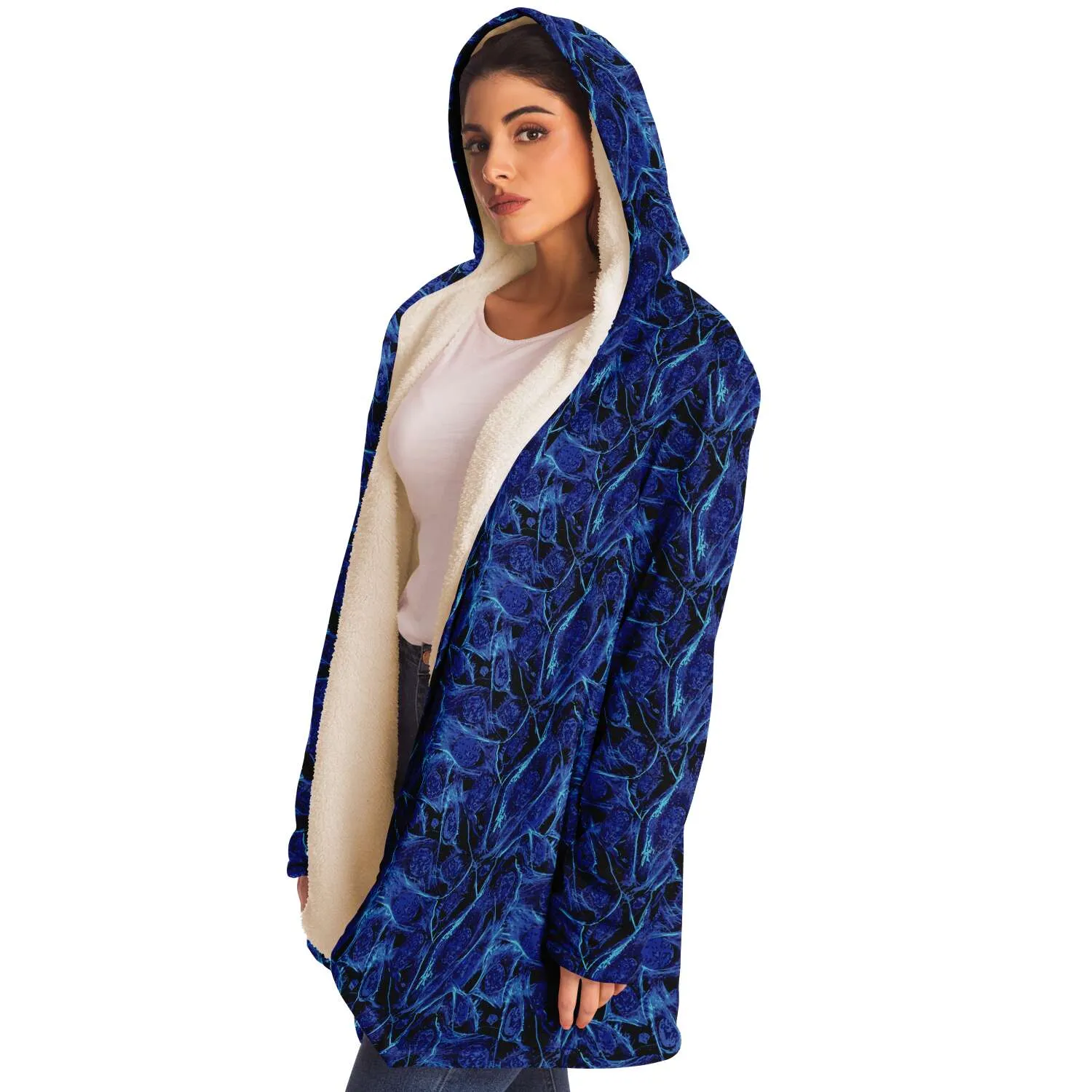 Blue Lighting Hooded Cloak with Pockets - Black or White Fleece
