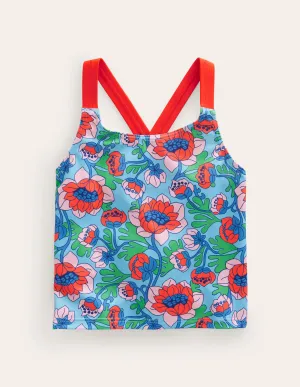 Cross Back Tankini Top-Red Poppy Spring Time Floral