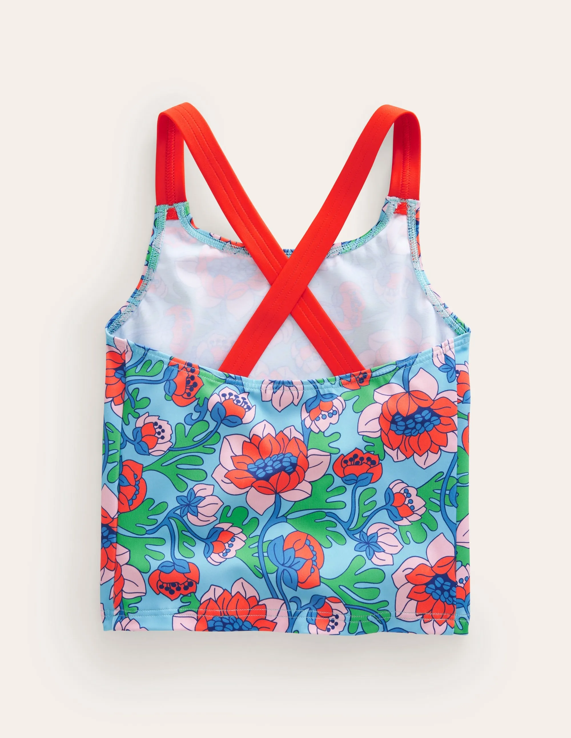 Cross Back Tankini Top-Red Poppy Spring Time Floral