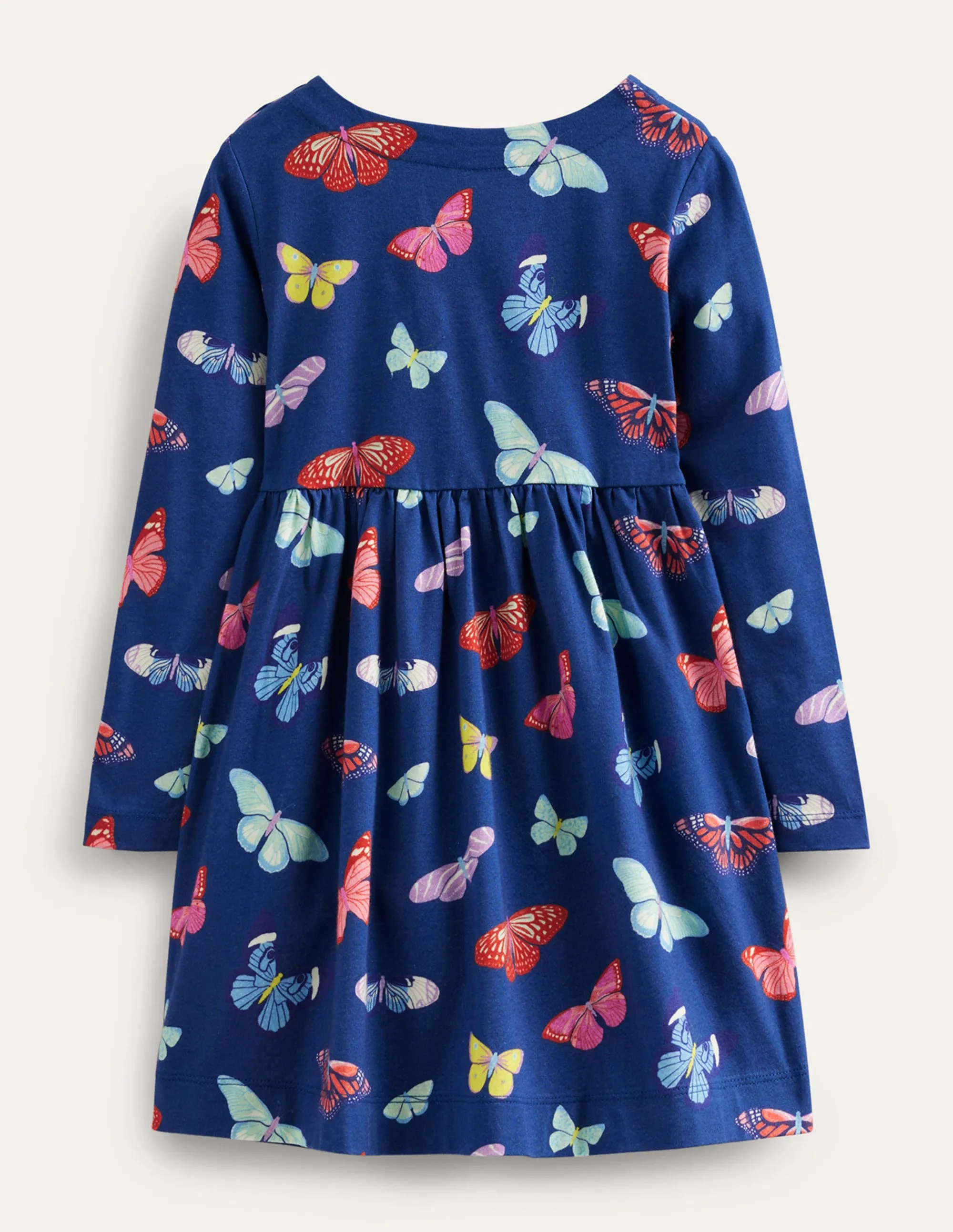 Long Sleeve Fun Jersey Dress-College Navy Butterflies