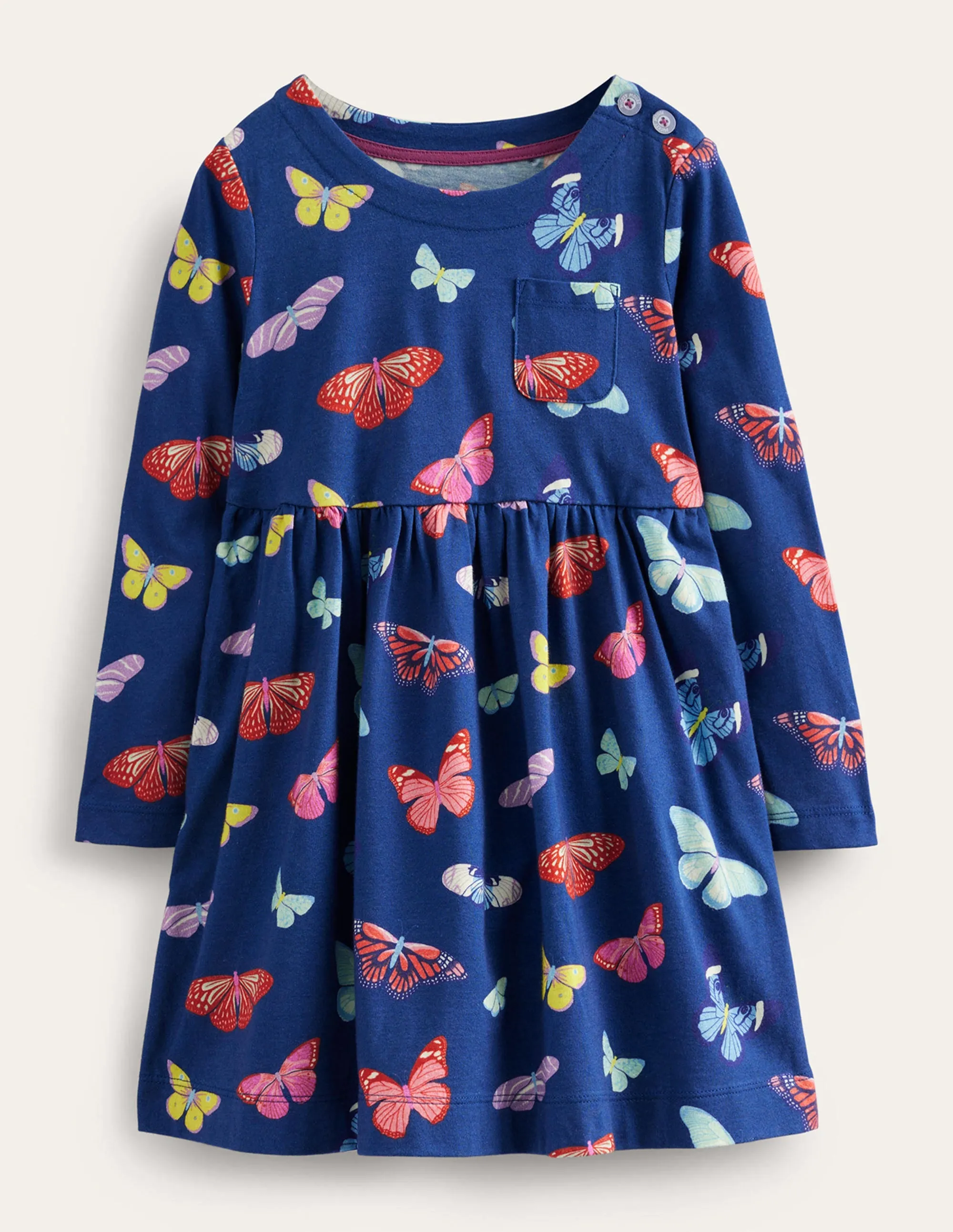 Long Sleeve Fun Jersey Dress-College Navy Butterflies