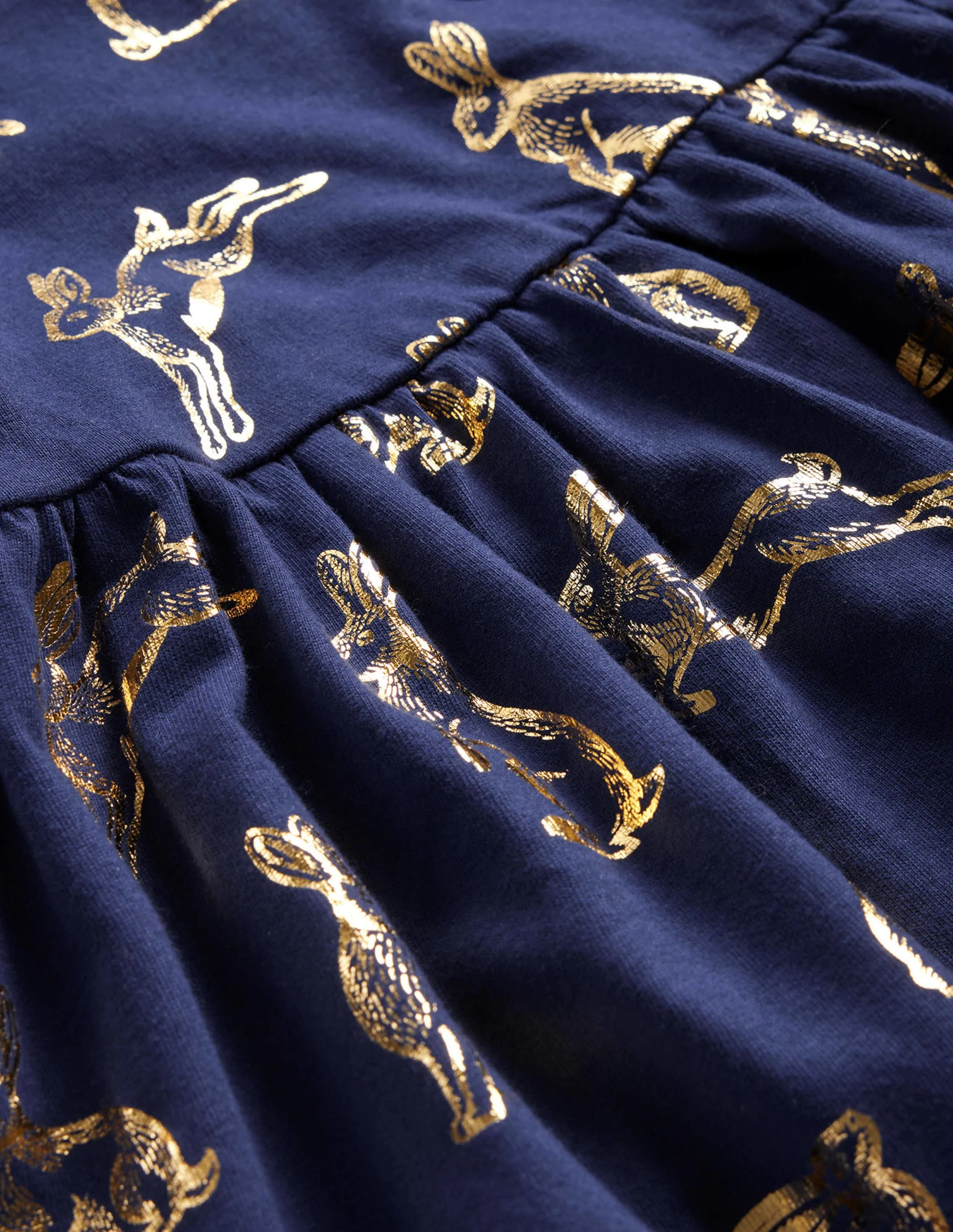 Long Sleeve Fun Jersey Dress-College Navy Foil Bunnies