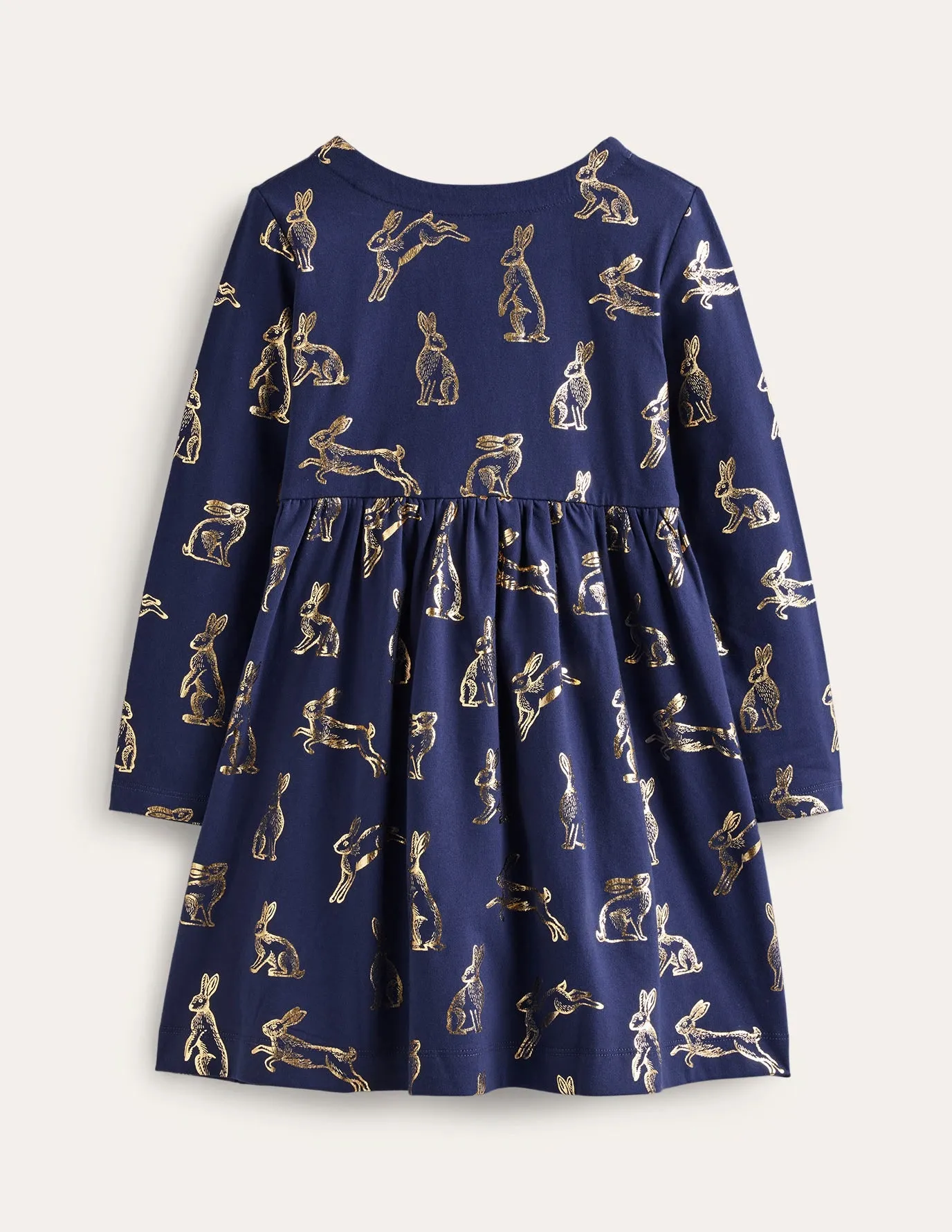 Long Sleeve Fun Jersey Dress-College Navy Foil Bunnies
