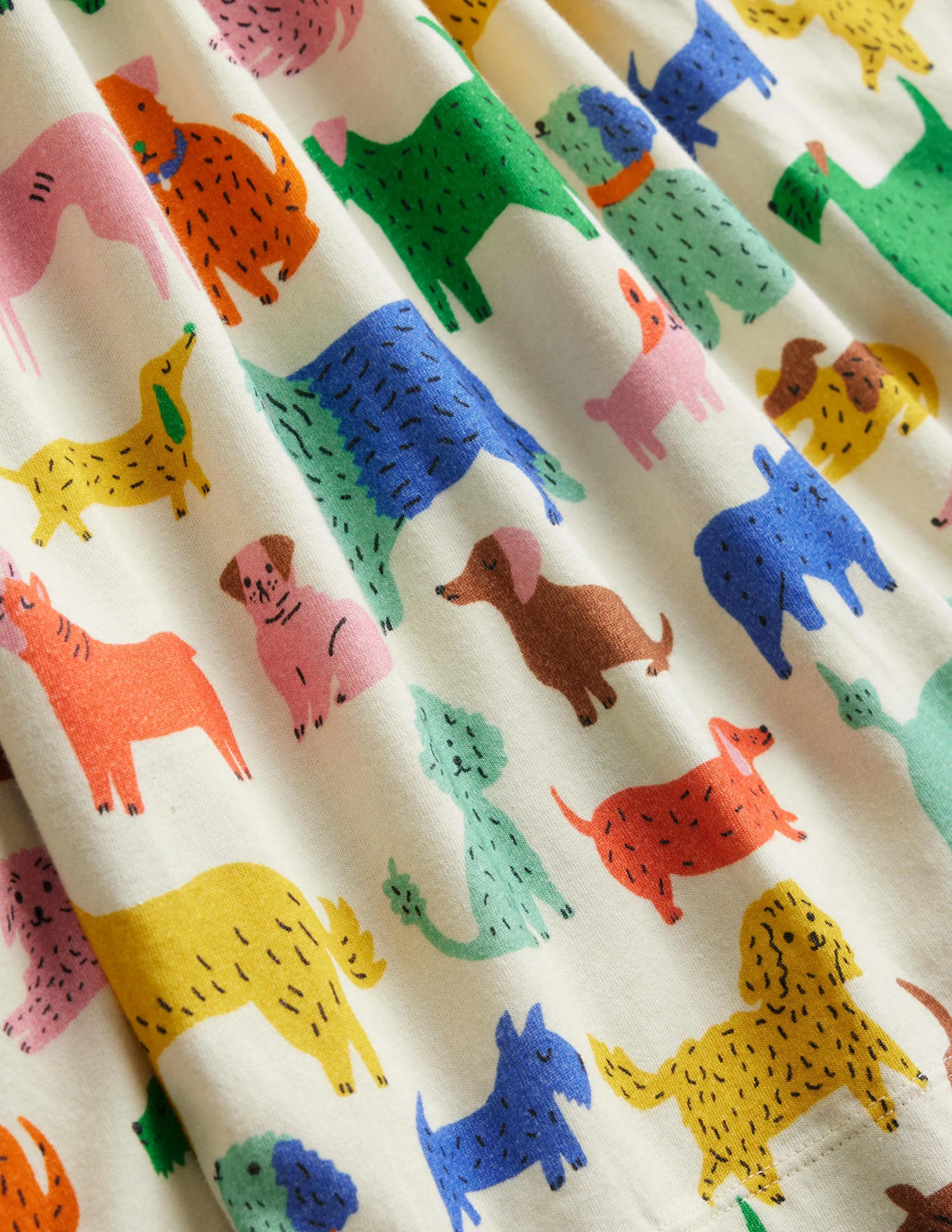 Long Sleeve Fun Jersey Dress-Ivory Playful Pups