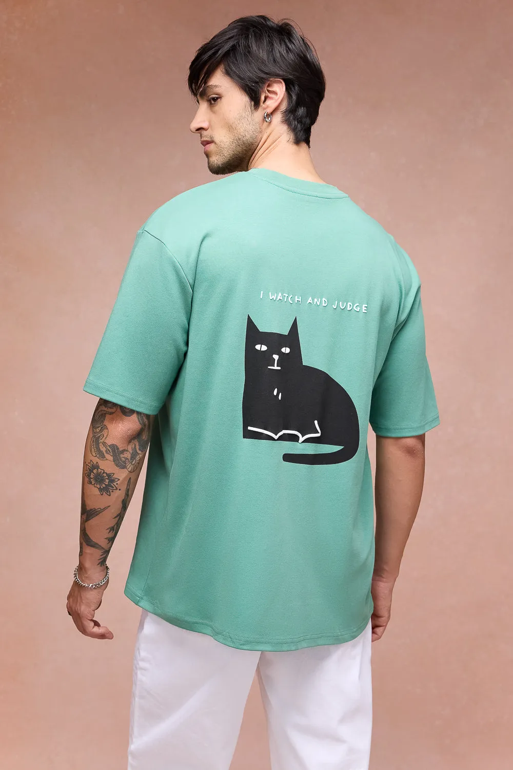 Men's I Watch And Judge Cat Green T-Shirt