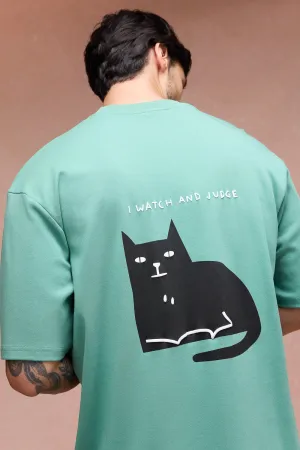 Men's I Watch And Judge Cat Green T-Shirt