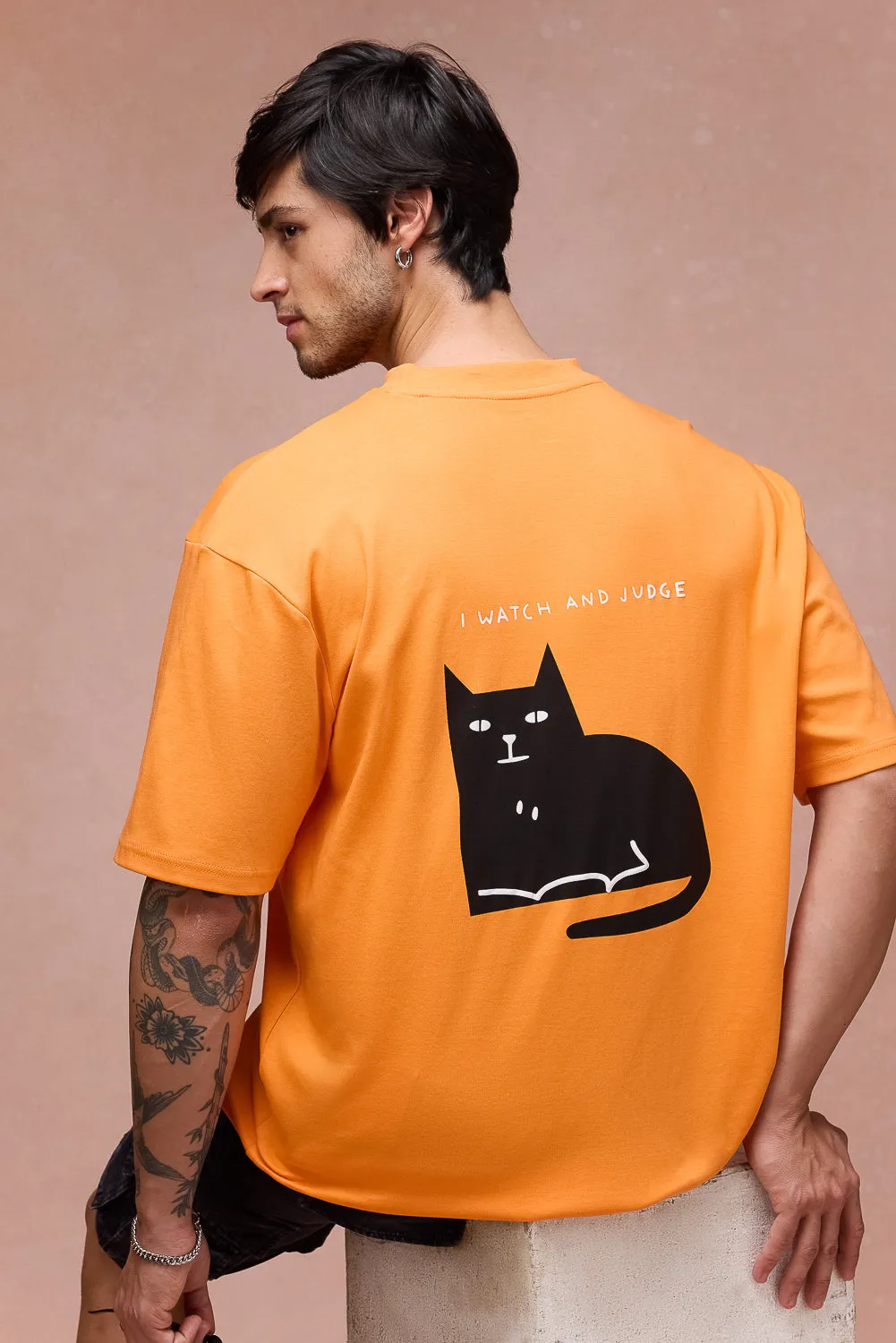 Men's I Watch And Judge Cat Orange T-Shirt