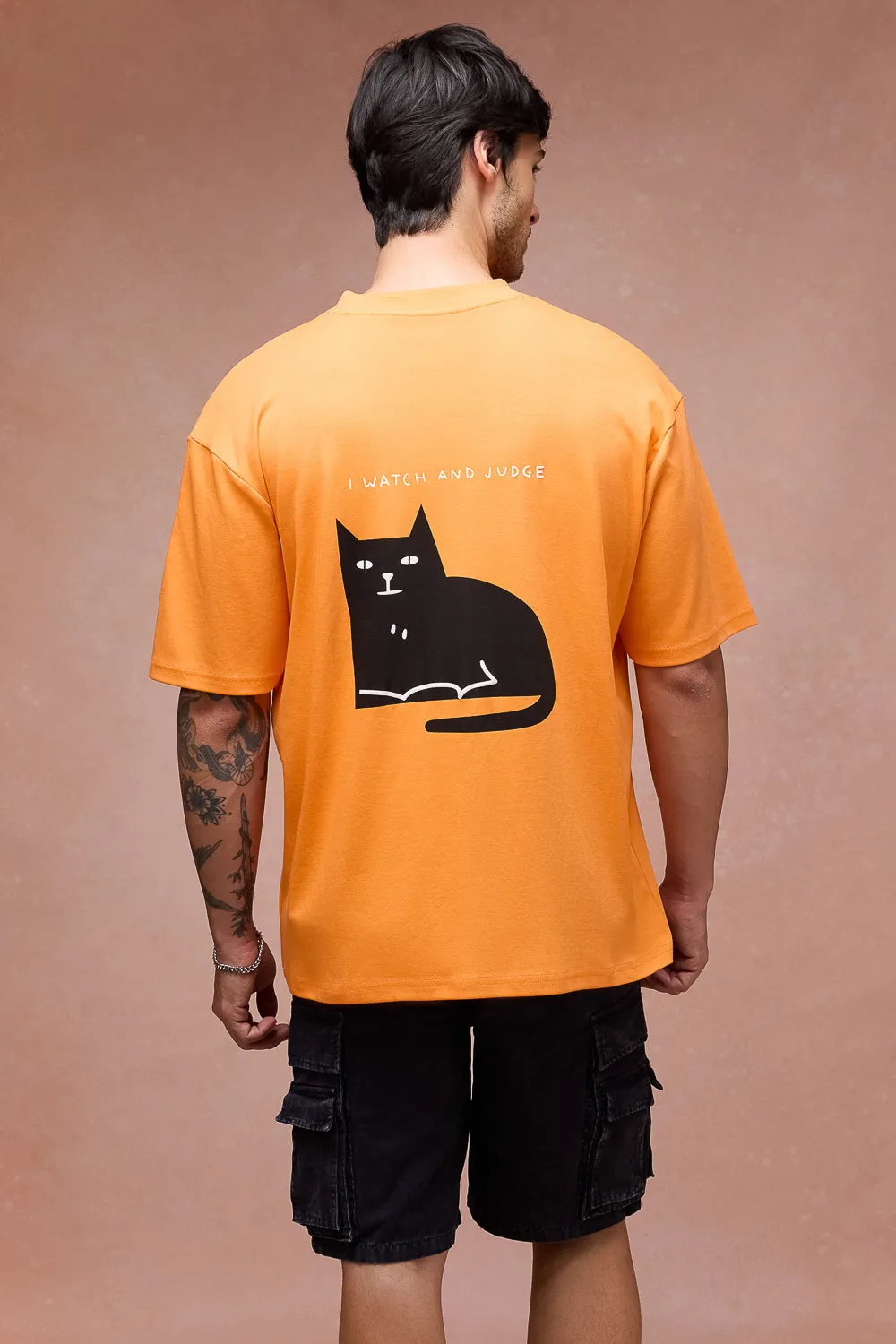 Men's I Watch And Judge Cat Orange T-Shirt