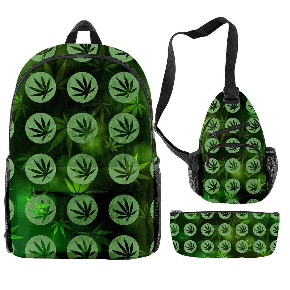 New Hemp Leaf Surrounding 3d Digital Backpack Pen Bag Shoulder