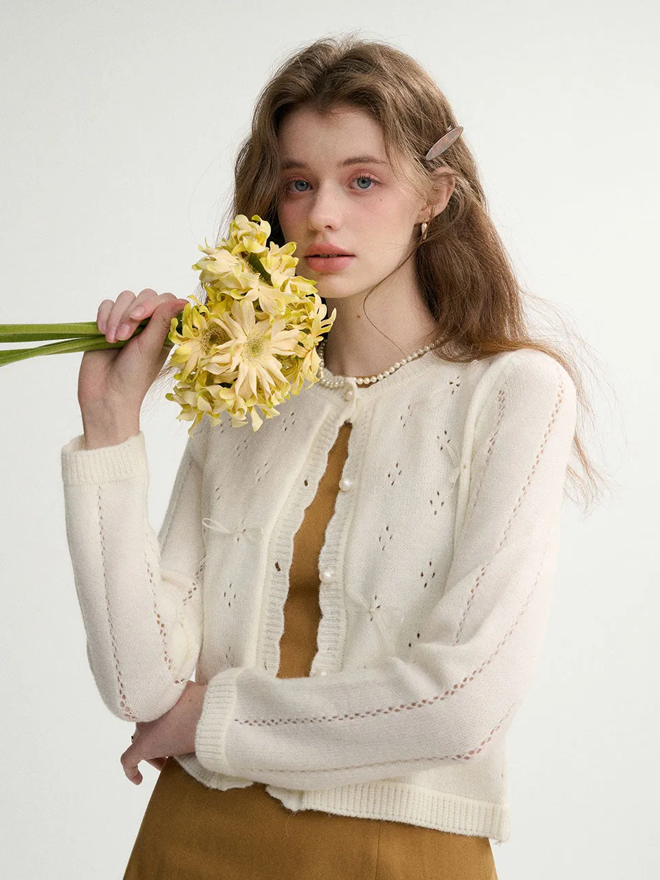 Pointelle Ribbon Knit Cardigan
