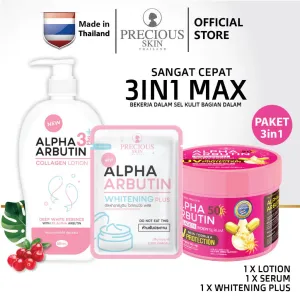 Precious Skin Thailand Alpha Arbutin 3    3 in 1 Whitening UV Serum Body Booster Set/HB/Serum Badan