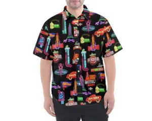 READY-to-SHIP [4XL] Cars Land Neon Inspired Short Sleeve Button Down Shirt