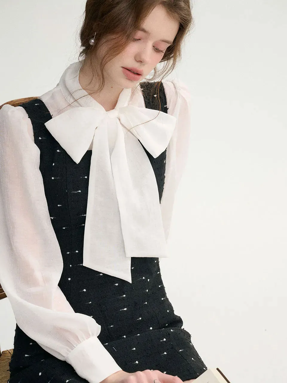 Ribbon Tie Sheer Blouse White