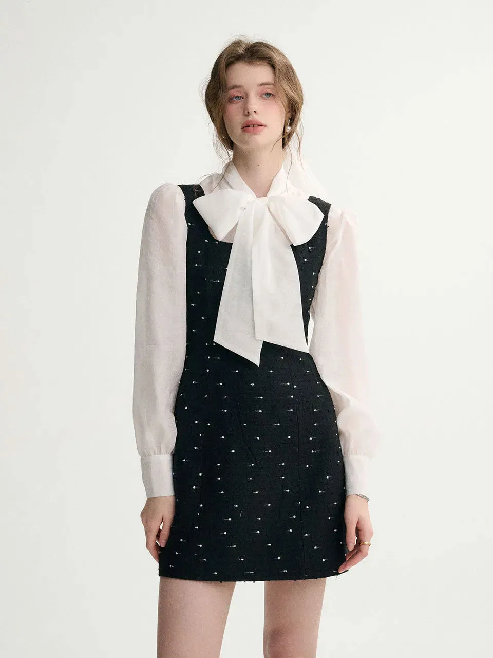 Ribbon Tie Sheer Blouse White