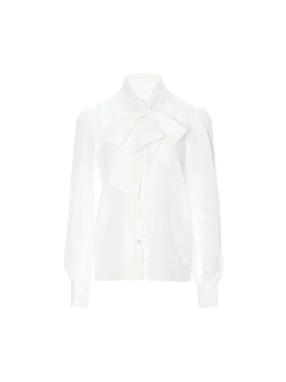 Ribbon Tie Sheer Blouse White