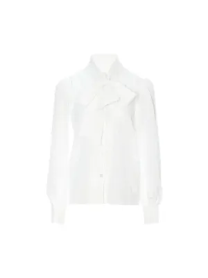 Ribbon Tie Sheer Blouse White