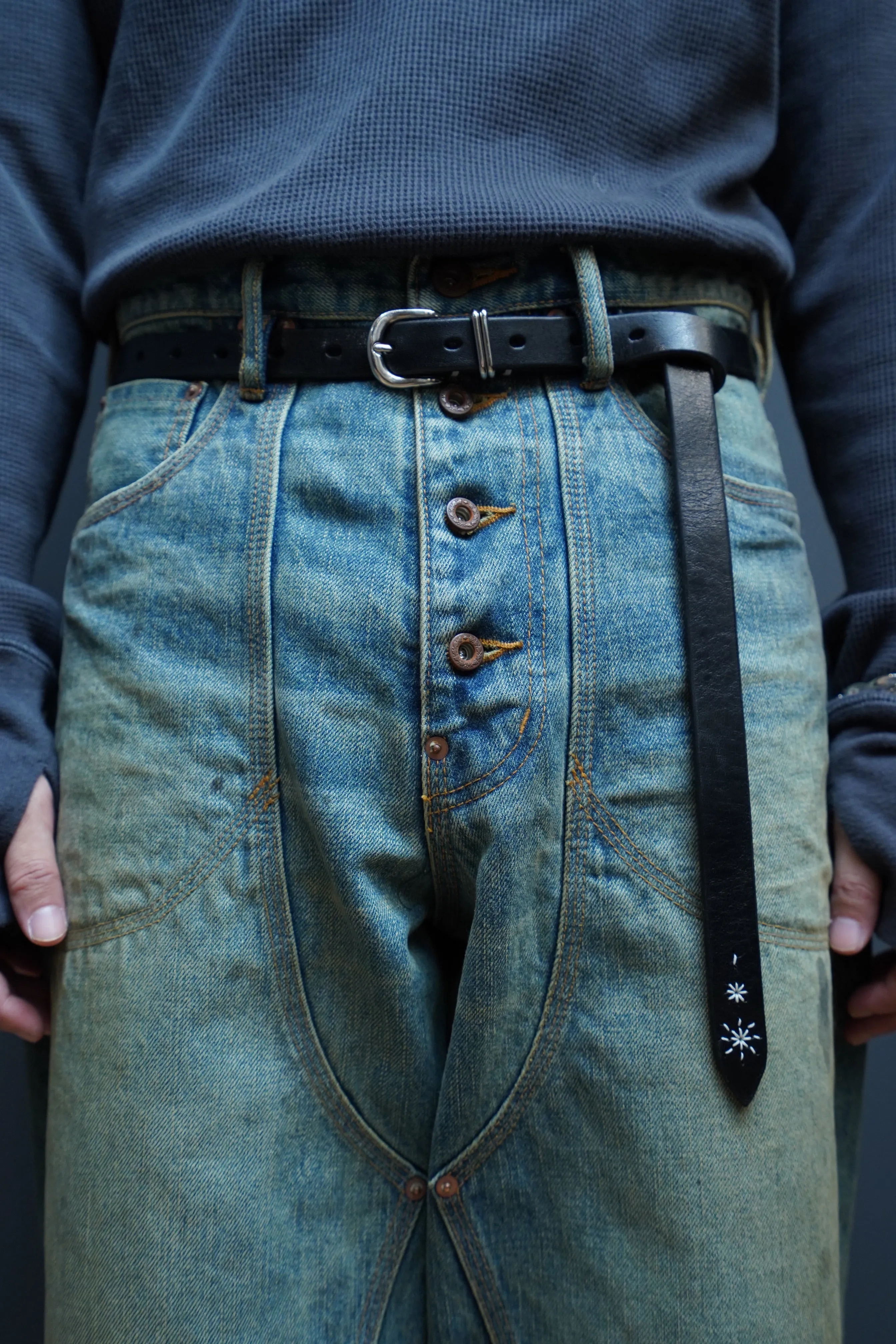 SUGARHILL OILED FADE DOUBLE KNEE DENIM PANTS