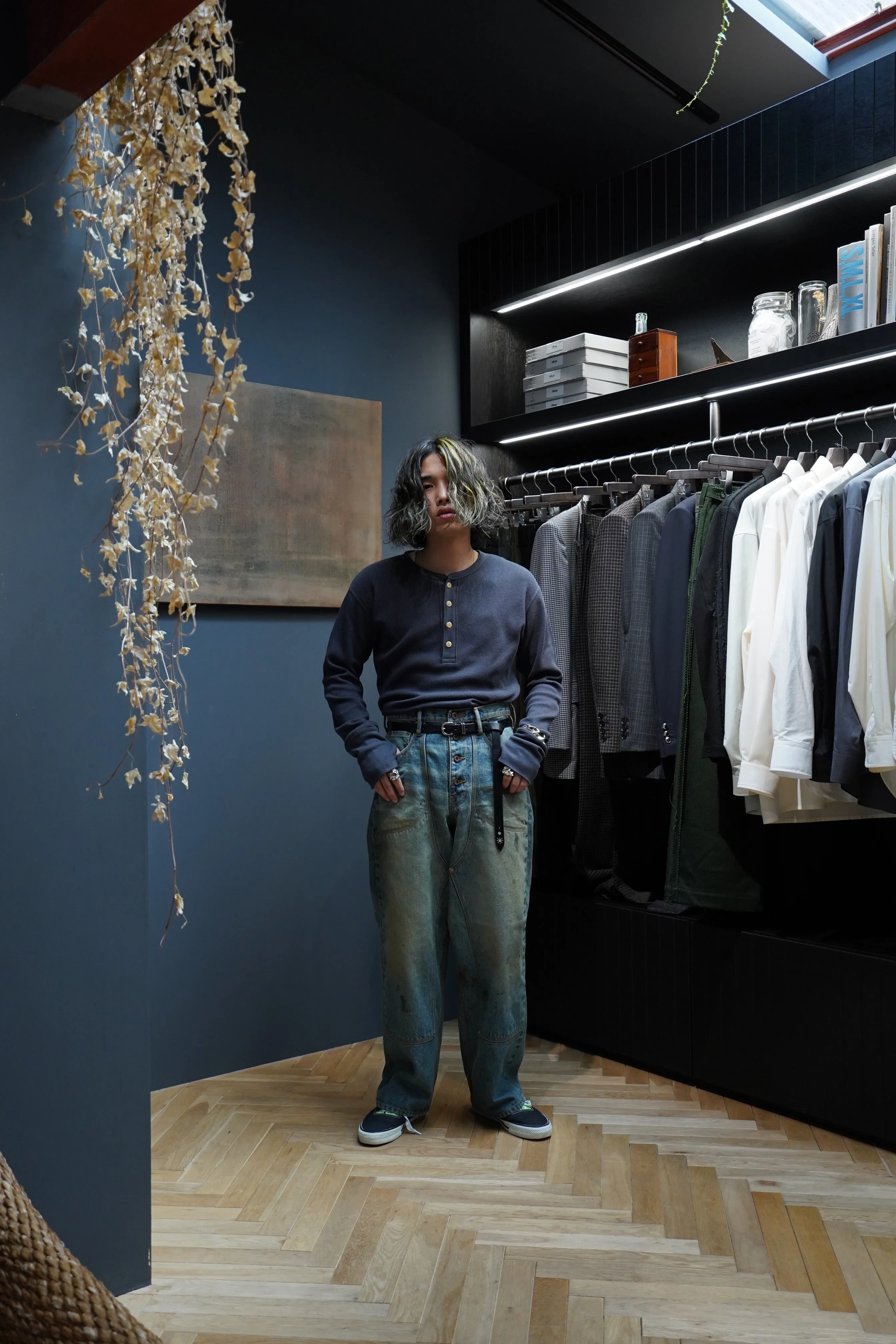 SUGARHILL OILED FADE DOUBLE KNEE DENIM PANTS
