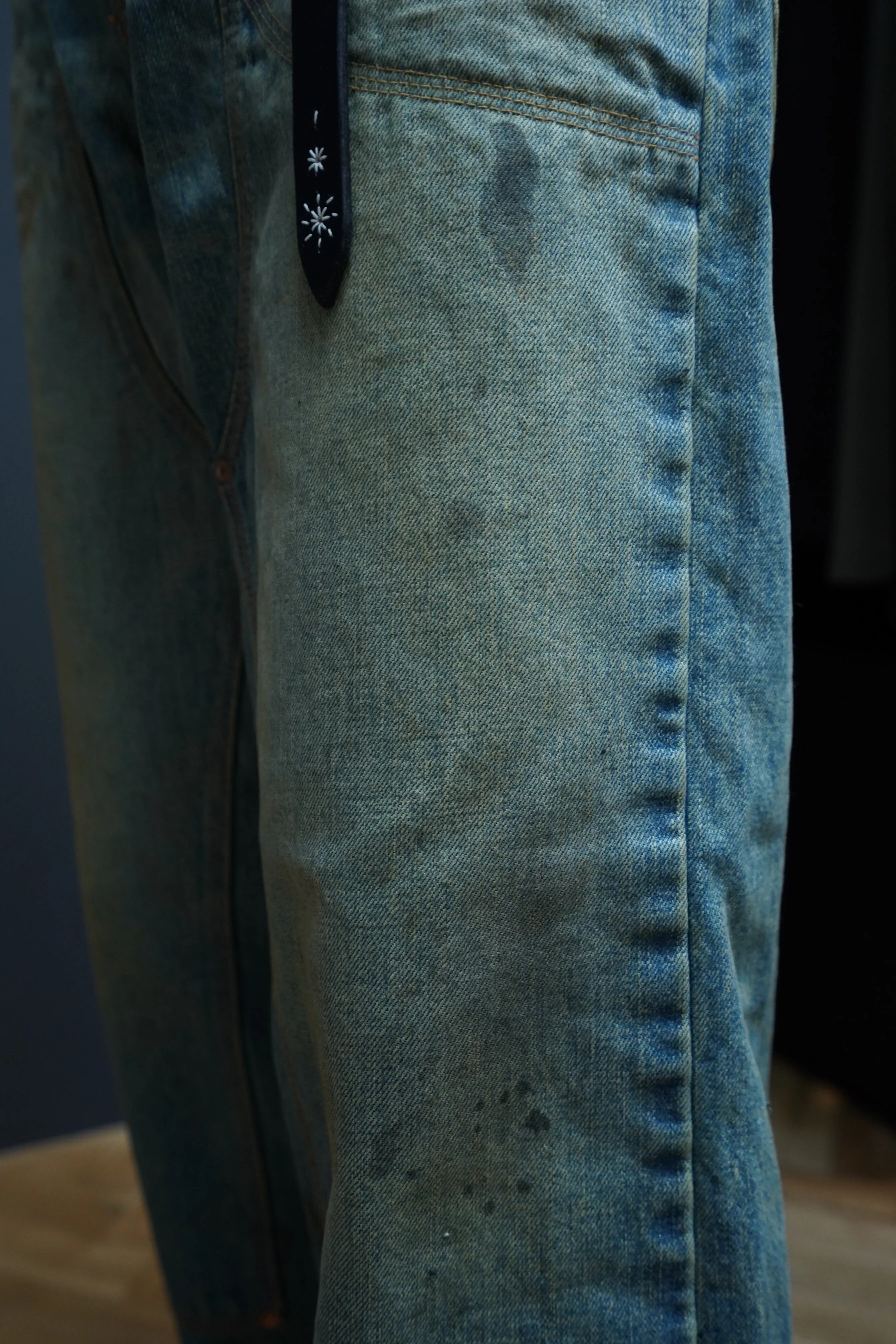 SUGARHILL OILED FADE DOUBLE KNEE DENIM PANTS